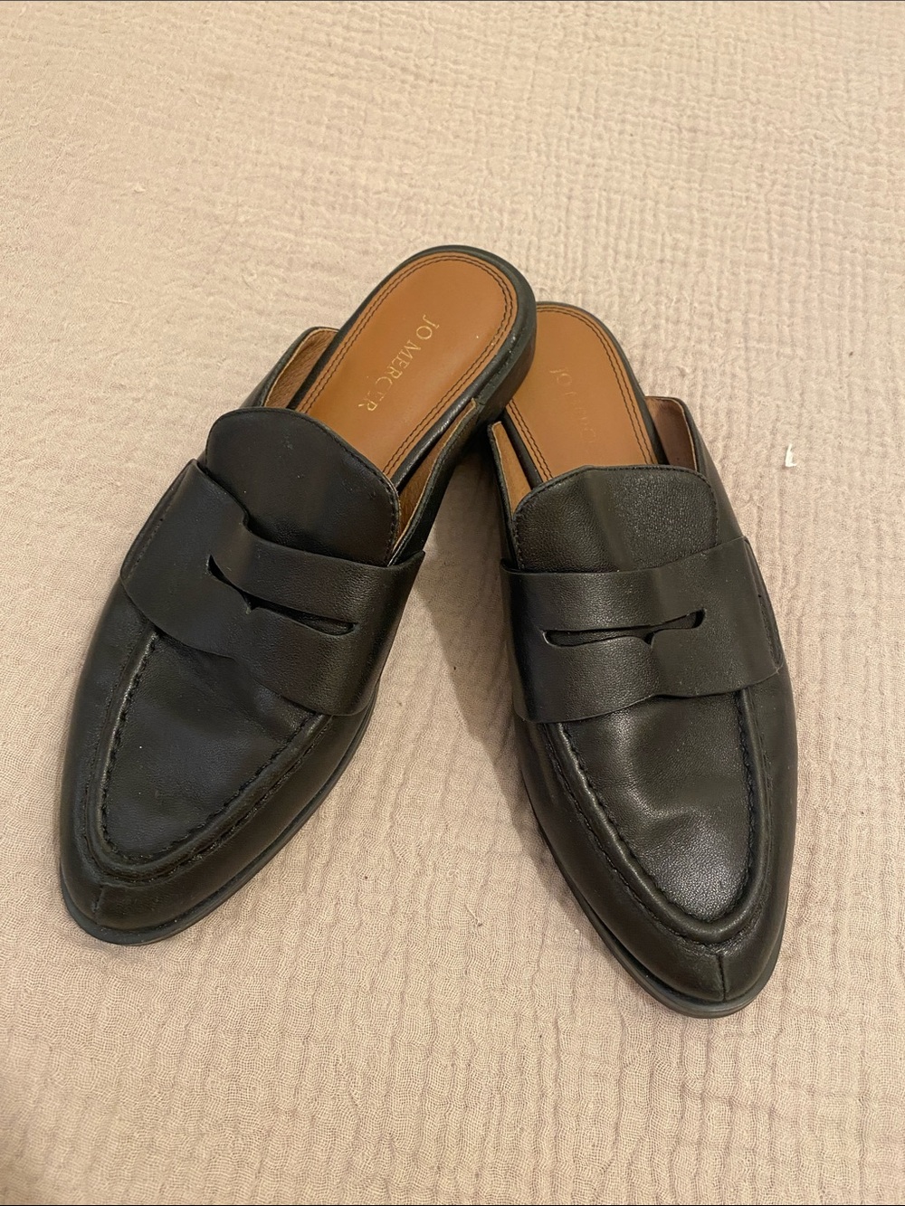 Jo Mercer Black Leather Penny Loafer Mules. Size 37